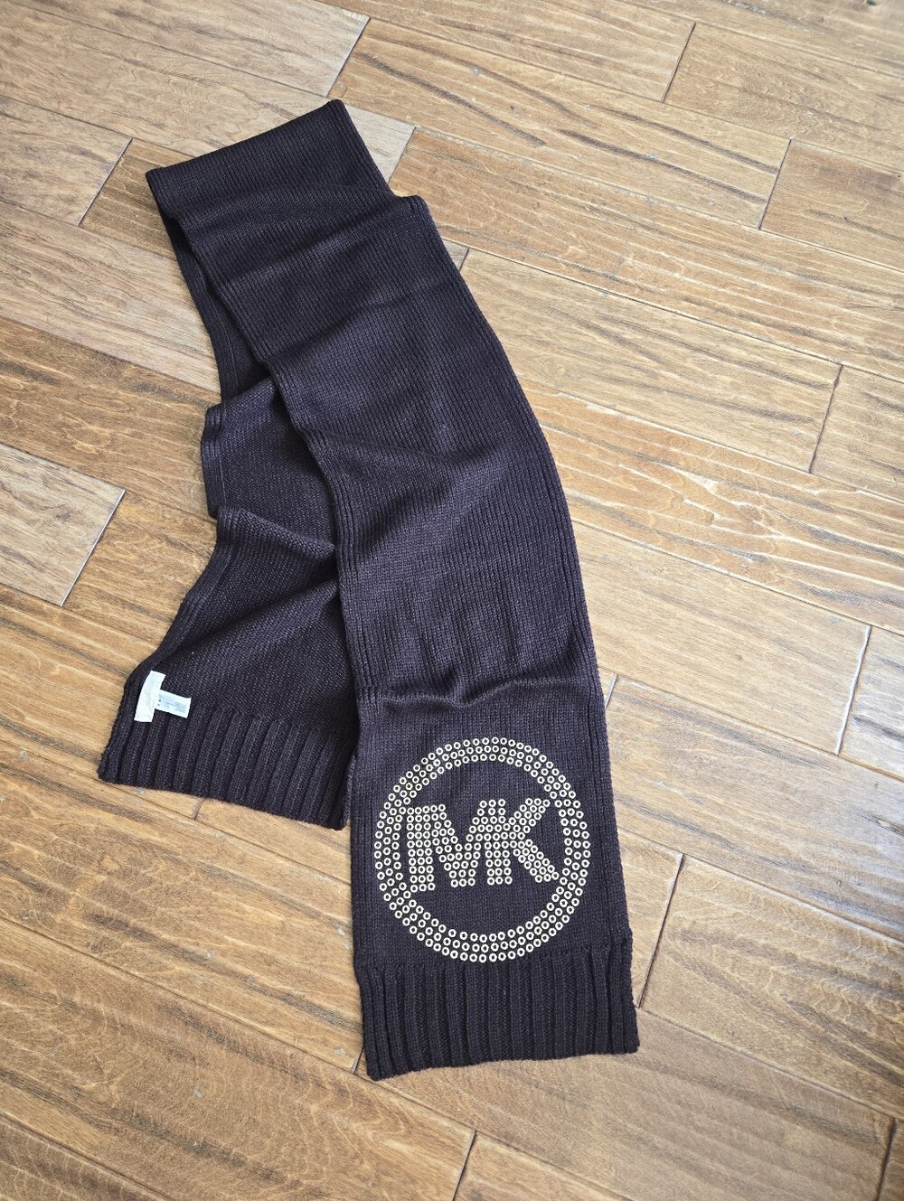 Michael Kors Brown Knit Scarf with Gold Stud MK Emblem